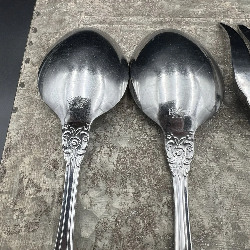 Vtg Oneida Michelangelo Stainless Serving Set 4 Pc Ladle Meat Fork Soup Spoons